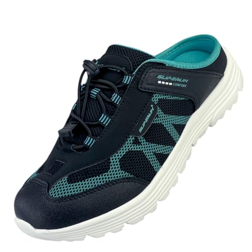 Damen Herren Sabots Sneaker Sandalette Pantoletten Slipper Freizeitschuhe 8659 Schwarz-Türkis 37 von Dvina