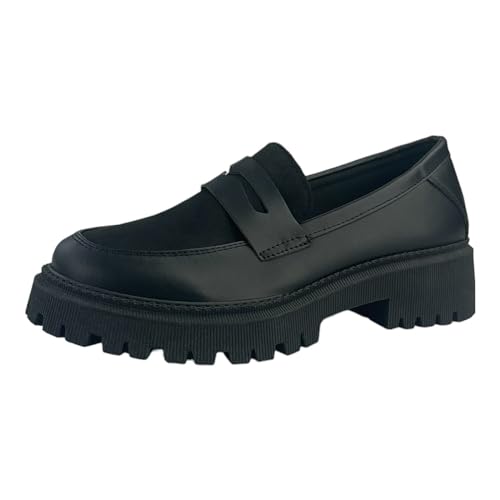 Damen Plateau Chunky Loafer Lack Slipper Profilsohle in Schwarz und Rot - Neue Halbschuhe für einen trendigen Look 3079 Schwarz EUR 39 von Dvina