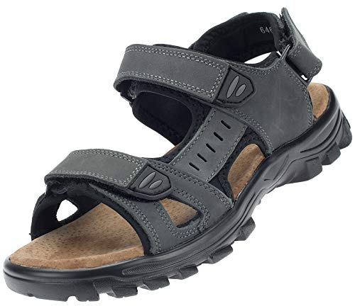 Dvina Herren Sandale Leder Outdoorsandalen Trekkingsandalen Sommer Freizeitschuhe 6461 Dunkelgrau EU 42 von Dvina