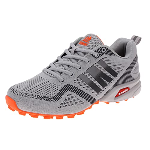 Dvina Hochwertige Sneaker Sportschuhe in Neon-Farbe - Perfekt für Lauf- und Trekking-Abenteuer sowie Freizeitaktivitäten - Bequeme Schnürschuhe mit Runners-Design Halt SD2053 Grau-D.Grau-Orange EU 42 von Dvina