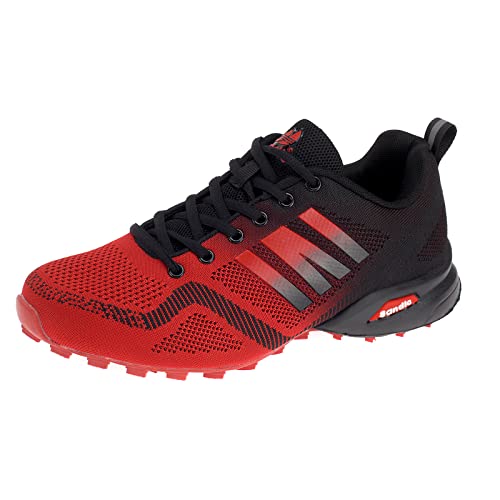 Dvina Hochwertige Sneaker Sportschuhe in Neon-Farbe - Perfekt für Lauf- und Trekking-Abenteuer sowie Freizeitaktivitäten - Bequeme Schnürschuhe mit Runners-Design Halt SD2053 Rot Schwarz EU 41 von Dvina