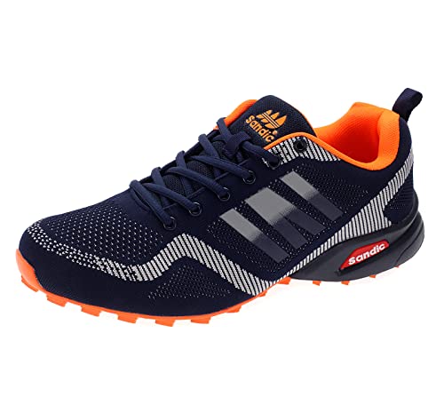 Dvina Hochwertige Sneaker Sportschuhe in Neon-Farbe - Perfekt für Lauf- und Trekking-Abenteuer sowie Freizeitaktivitäten - Bequeme Schnürschuhe mit Runners-Design Halt SD2053 Navy-Grau-Orange EU 43 von Dvina