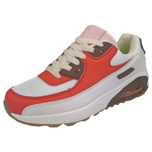 Dvina Sport - Sportschuhe Herren Damen Laufschuhe Joggen Sneaker leichte Turnschuhe Runners Dämpfung Neon-Farbe 2210 Weiß Rot Braun EU 41 von Dvina