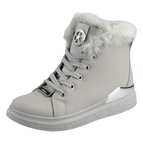 Dvina TREND Damen Winter Sneakers High - Warm gefütterte Freizeitschuhe und Stiefeletten für kalte Tage - Modische Boots für Frauen - 3007 Hellgrau *3 EU 37 von Dvina