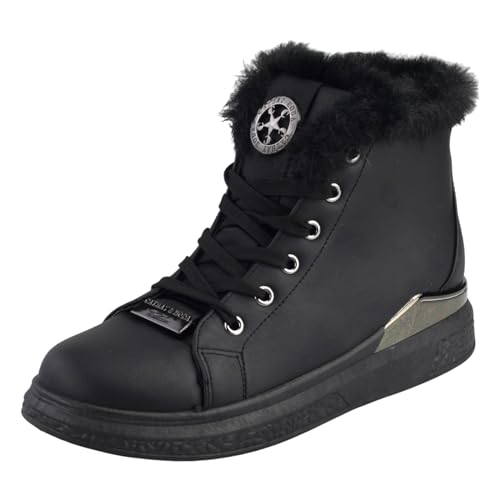 Dvina TREND Damen Winter Sneakers High - Warm gefütterte Freizeitschuhe und Stiefeletten für kalte Tage - Modische Boots für Frauen - 3007 Schwarz *11 EU 39 von Dvina