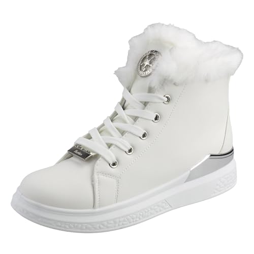 Dvina TREND Damen Winter Sneakers High - Warm gefütterte Freizeitschuhe und Stiefeletten für kalte Tage - Modische Boots für Frauen - 3007 Weiß *5 EU 40 von Dvina