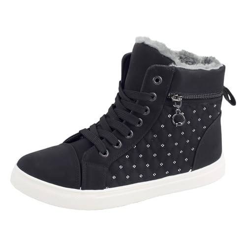 Dvina Trend Sneaker Damen Stiefeletten, Boots - Gefütterte Freizeitschuhe für den Winter 3025 Schwarz Weiß EUR 38 von Dvina