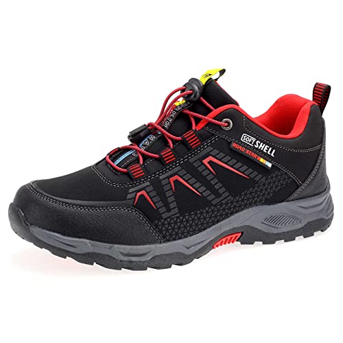 Herren Damen Sneaker Trekkingschuhe - Perfekt für Outdoor-Aktivitäten und Freizeit: Robuste Wanderschuhe mit Schnürung 2213 Schwarz Rot EU 45 von Dvina