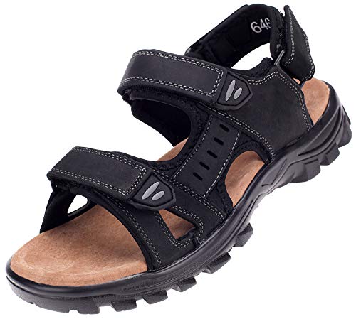 Dvina Herren Sandale Leder Outdoorsandalen Trekkingsandalen Sommer Freizeitschuhe 6461 Schwarz EU 45 von Dvina