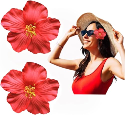 2 Stück rote hawaiianische Blume Haarspange für Frauen Mädchen Mode böhmische Blumen Haarschmuck für Tänzerin Braut Hochzeit Strand Party 8 cm von Dwang