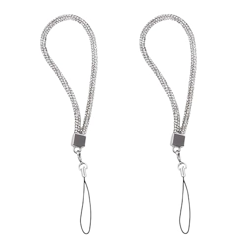 2 Stück silberne Handykette, Handy-Armband, Strass, Handyanhänger, kurzer Charm, modisch, Anti-Verlust-Schlüsselband, Auto-Schlüsselanhänger, Dekor-Zubehör von Dwang