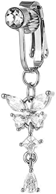 Dwang Nabelknopf-Ringe, Schmetterling, künstlicher Bauchnabelpiercing, Clip, Knorpel am Körper, kein Piercing, Schmuck für Damen und Herren, Nabel-Dekorationen von Dwang