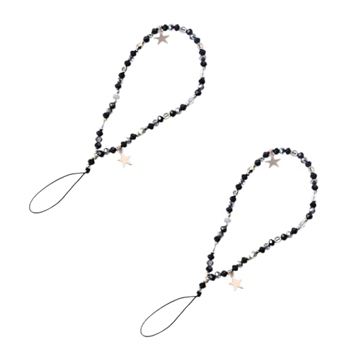 Handykette mit fünfzackigem Sternanhänger, niedlicher Handy-Anhänger, romantischer Handschlaufe, abnehmbares Schlüsselband, Handy-Charm-Dekoration, Schwarz, 2 Stück von Dwang
