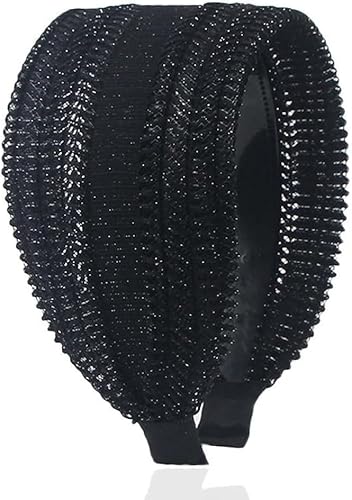 Schwarzes Vintage Breites Haarband Große Stirnband Spitze Glänzende Haarreifen Rutschfeste Damen Mode Stirnbänder von Dwang