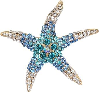 Strass Seestern Brosche für Frauen Glänzende Seestern Brosche Pin Kristall Stern Brosche Pin Niedlich Ozean Thema Brosche Elegante Kleidung Hut Tasche Zubehör von Dwang