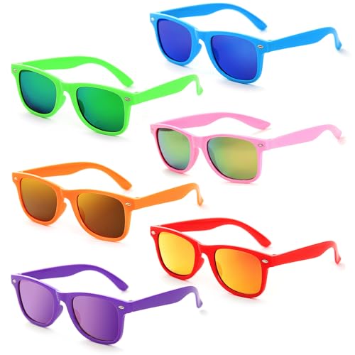 Dwenarry Bunt Party Sonnenbrille Set Retro Sonnenbrillen Vintage Verspiegelt Farbige Partybrille Multipack 80er Neon Party Brillen 6 Stücke von Dwenarry