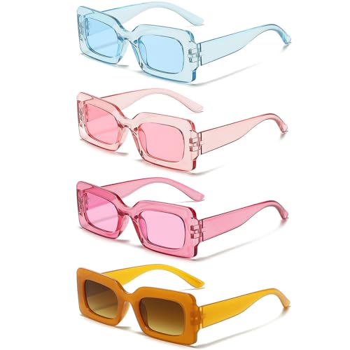 Dwenarry Bunte Rechteckige Sonnenbrille Set Vintage Trendy Sonnenbrillen Damen 90er Rtro Plastik Brille Pack Bunt Aesthetic Party brillen 4 Stücke Dwenarry Bunte Rechteckige Sonnenbrille Set Vintage Trendy Sonnenbrillen Damen 90er Rtro Plastik Brille Pack Bunt Aesthetic Party brillen 4 Stücke von Dwenarry