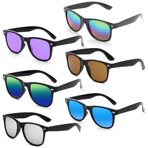 Dwenarry Bunte Party Sonnenbrille Set Retro Sonnenbrillen Vintage Verspiegelt Farbige Partybrille Multipack 80er Neon Party Brillen 6 Stücke von Dwenarry