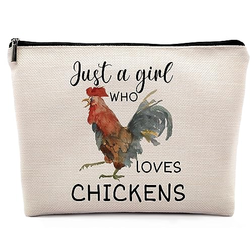 Dwept Kosmetiktasche mit Aufschrift Just a Girl Who Loves Chickens, Bauernhof-Aniaml, Make-up-Tasche, Reißverschluss, Kosmetiktasche, Reise-Leinen-Make-up-Organizer, Huhn-Thema, Geschenke für von Dwept