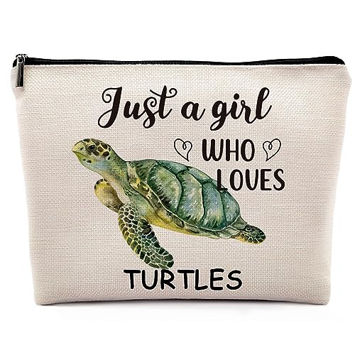 Dwept Kosmetiktasche mit Aufschrift Just a Girl Who Loves Turtles, Meerestier-Make-up-Tasche, Reißverschluss, Kosmetiktasche, Reise, Leinen, Make-up-Organizer, Schildkröten-Geschenke für von Dwept