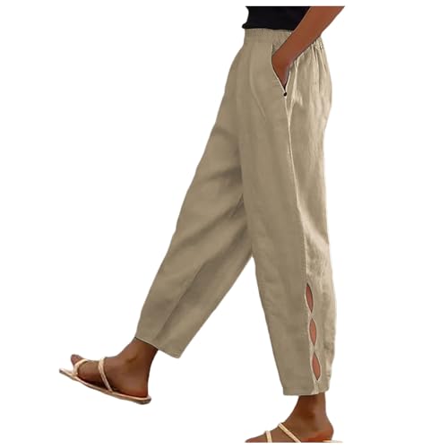 7/8 Hose Damen Sommer | mit Tunnelzug und Taschen Leicht und Luftig Sommerhose Haremshose Schwarz Baumwolle Leinen Stoffhose Palazzo Hose Stretch Weite Pumphose Locker Strandhose Freizeithose von Dwevkeful