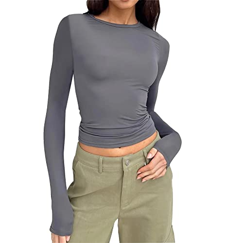 Dwevkeful Damen Y2K Eng Crop Pullover Langarmshirt Herbst Winter Langarm Rundhals Slim Fit Kurz Shirt Crop Top Langarmhemd Sweatshirt Oberteile Blus von Dwevkeful