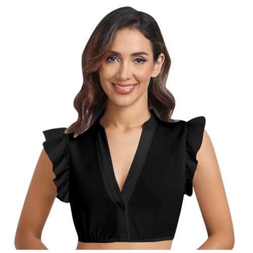 Dwevkeful Dirndlbluse Grün, Dirndl Bluse zum Knöpfen in Grün, Schwarz & Blau​, Schwarz, XL von Dwevkeful