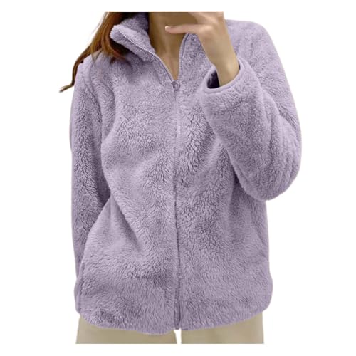 Dwevkeful Fleecejacke Damen, Teddyjacke Damen - Elegant & Warm Winterjacke und Übergangsjacke aus Sherpa-Fleece | Leichte Plüschjacke ohne Kapuze für Herbst | Große Größen, PP2, XXL von Dwevkeful