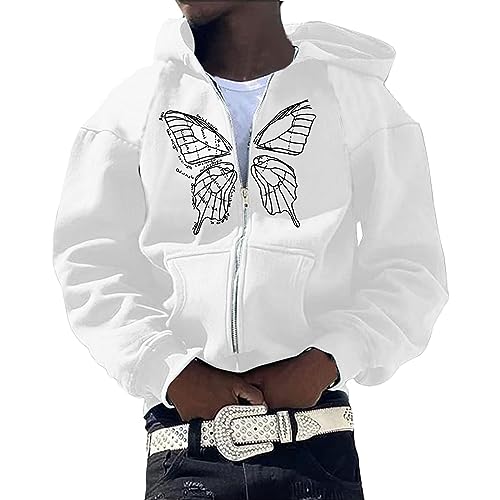 Dwevkeful Hoodie Herren Kapuzenpullover Langarm Sweatshirts Zipper Hoodie Harajuku Baggy Y2K Kapuzenpulli mit Reißverschluss Oversize Vintage Kapuzenjacke Locker Sweatjacke mit Kapuze 90er E-Girl Top von Dwevkeful