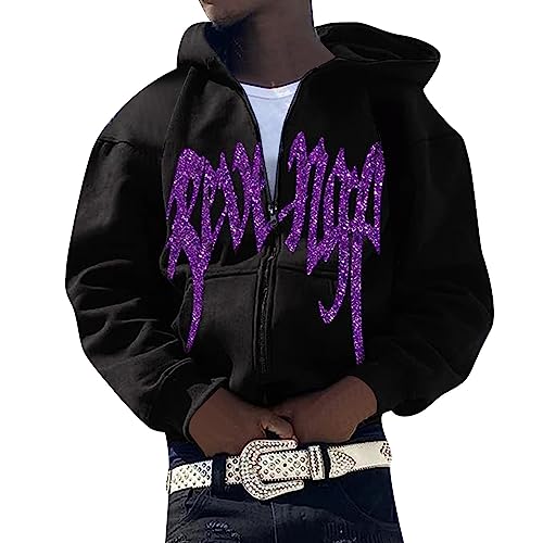 Dwevkeful Hoodie Herren Kapuzenpullover Langarm Sweatshirts Zipper Hoodie Harajuku Baggy Y2K Kapuzenpulli mit Reißverschluss Oversize Vintage Kapuzenjacke Locker Sweatjacke mit Kapuze 90er E-Girl Top von Dwevkeful