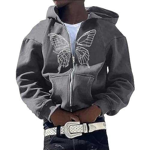 Dwevkeful Hoodie Herren Kapuzenpullover Langarm Sweatshirts Zipper Hoodie Harajuku Baggy Y2K Kapuzenpulli mit Reißverschluss Oversize Vintage Kapuzenjacke Locker Sweatjacke mit Kapuze 90er E-Girl Top von Dwevkeful