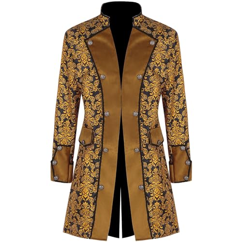 Dwevkeful Jacke Frack Steampunk Gothic Gehrock Uniform Smoking Mantel Retro Viktorianischen Stehkragen Mantel Männer Langarm Mittelalter Jacke Karneval Halloween Fasching Uniform Kostüm S-XXL von Dwevkeful