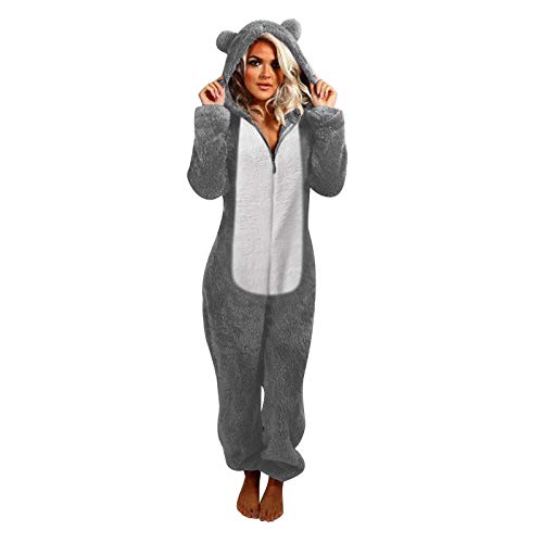 Dwevkeful Jumpsuit damen kuschelig tier Schlafanzug Teddy Fleece Hausanzug Einteiler Schlafanzug Winter Warme Plüsch Teddyfleece Pyjamas Overall Teddyplüsch Schlafanzüge mit Kapuze loungewear von Dwevkeful