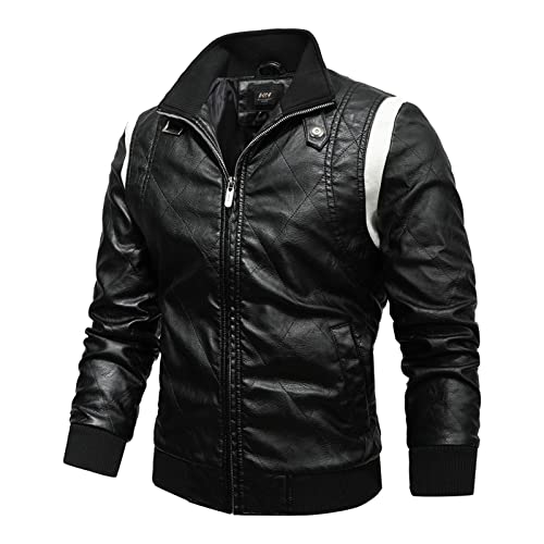 Dwevkeful Lederjacke Herren Leichte Basic Jacke Aus Weichem Leder Streetwear Jacken Mantel Windjacke Warmer Mantel Jacke Stehkragen Langarm Taschenmantel von Dwevkeful