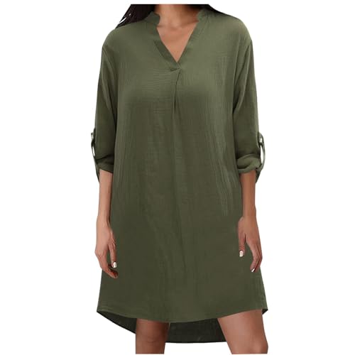 Dwevkeful Musselin Kleid Damen Sommer Musselin Bluse Strandkleid Luftig Midi Sommerkleid Leicht Longbluse V-Ausschnitt Halbarm Hemdkleid Elegant Tunika Locker Sommerbluse Freizeitkleid von Dwevkeful