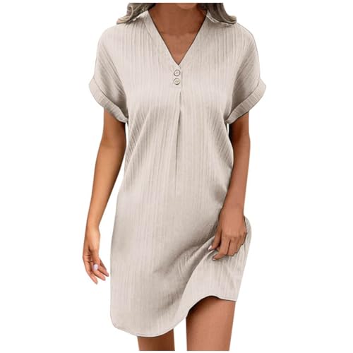 Dwevkeful Musselin Kleid Damen Sommer Musselin Bluse Strandkleid Luftig Midi Sommerkleid Leicht Longbluse V-Ausschnitt Halbarm Hemdkleid Elegant Tunika Locker Sommerbluse Freizeitkleid von Dwevkeful