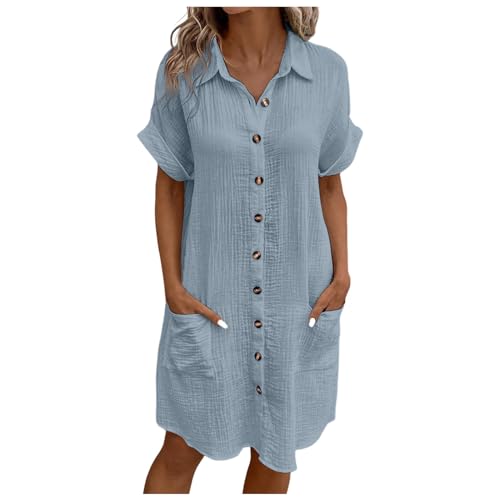 Dwevkeful Musselin Kleid Damen Sommer Musselin Bluse Strandkleid Luftig Midi Sommerkleid Leicht Longbluse V-Ausschnitt Halbarm Hemdkleid Elegant Tunika Locker Sommerbluse Freizeitkleid von Dwevkeful
