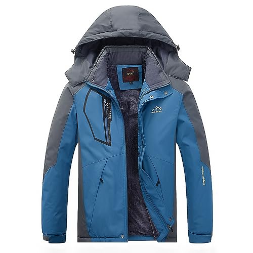 Dwevkeful Skijacke Herren Outdoor Winddicht Camping Winterjacke Jacke Lässige mit Abnehmbarer Kapuze Wandern Warme Trainingsjacke Sportjacke Gefüttert Winter Reißverschluss Skijacke Fleecejacke von Dwevkeful