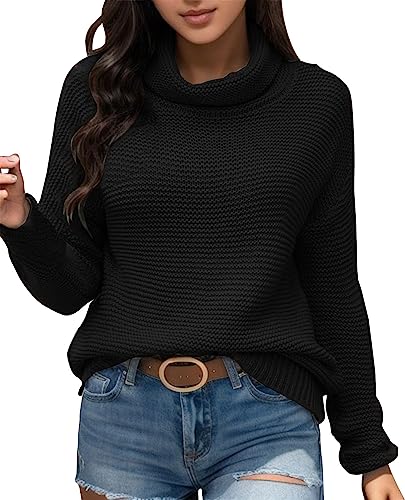 Dwevkeful Strickpullover Grau Damen Rundhals, Rollkragenpullover Damen Oversize Warm Wollpullover Strickpullover Klassische Pullover Rollkragenpullover High Collar Einfarbig Rollkragen Winterpullover von Dwevkeful