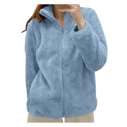 Dwevkeful Teddy Jacke Damen, Teddyjacke Damen - Elegant & Warm Winterjacke und Übergangsjacke aus Sherpa-Fleece | Leichte Plüschjacke ohne Kapuze für Herbst | Große Größen, BU4, L von Dwevkeful