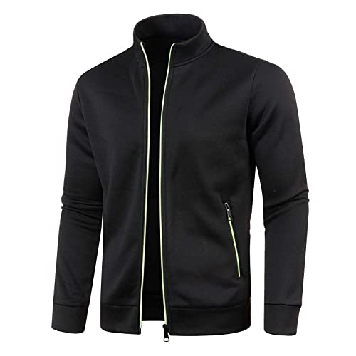 Dwevkeful Übergangsjacke Herren, Ohne Kapuze mit Reissverschluss Sportjacke Jacke Klassisch Stehkragen Trainingsjacke Strickjacke mit Taschen Übergangsjacke Freizeitjacke Laufjacke, A05 Schwarz, 3XL von Dwevkeful