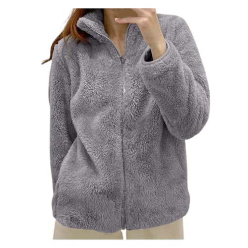 Dwevkeful Wolljacke Damen, Teddyjacke Damen - Elegant & Warm Winterjacke und Übergangsjacke aus Sherpa-Fleece | Leichte Plüschjacke ohne Kapuze für Herbst | Große Größen, BU3, L von Dwevkeful
