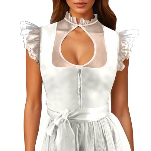 Krüger Dirndl, Spitze Weiß Dirndlbluse V Ausschnitt Weiss Trachtenbluse Flügelärmel Große Größen Dirndlblusen für Damen von Dwevkeful