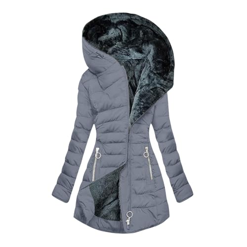 Steppmantel Damen Leicht, Warm Gefüttert Steppjacke Lange Elegant Damenmantel Langarm Winter Parka Jacke mit Kapuze Winterparka Mantel Einfarbig Bequemes Sportjacke Winddicht Outdoorjacke, Grau, 4XL von Dwevkeful
