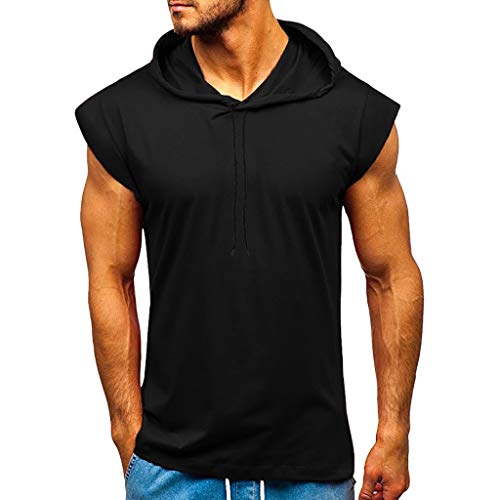 Tank Top Herren Sport Fitness Muskelshirts Gym Sport Shirt Sommer Workout Kapuzenpullover Slim Fit T-Shirts Ärmellose Hoodie Männer Fitness Training Unterhemd Achselshirt,ljn-2$Schwarz,L von Dwevkeful