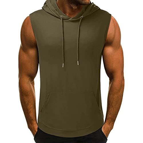 Tank Top Herren Sport Fitness Muskelshirts Gym Sport Shirt Sommer Workout Kapuzenpullover Slim Fit T-Shirts Ärmellose Hoodie Männer Fitness Training Unterhemd Achselshirt,ljn-3$Grün,S von Dwevkeful