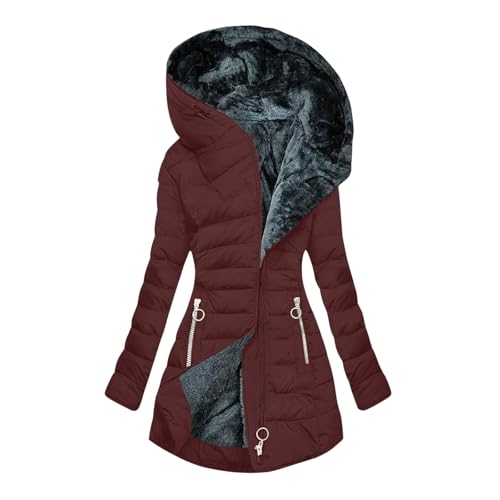 Wolljacke Damen, Warm Gefüttert Steppjacke Lange Elegant Damenmantel Langarm Winter Parka Jacke mit Kapuze Winterparka Mantel Einfarbig Bequemes Sportjacke Winddicht Outdoorjacke, Weinrot, XXL Wolljacke Damen, Warm Gefüttert Steppjacke Lange Elegant Damenmantel Langarm Winter Parka Jacke mit Kapuze Winterparka Mantel Einfarbig Bequemes Sportjacke Winddicht Outdoorjacke, Weinrot, XXL von Dwevkeful