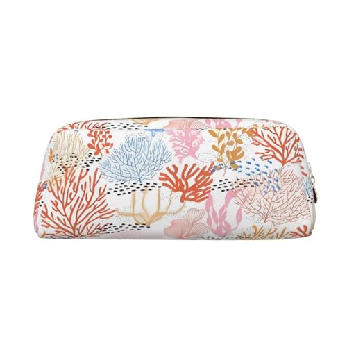 Dwrepo Coral Reef Federmäppchen, tragbares Leder-Federmäppchen, Reise-Make-up-Tasche, große Kapazität, Kulturbeutel für Damen, Gold, One Size, Drucken von Dwrepo