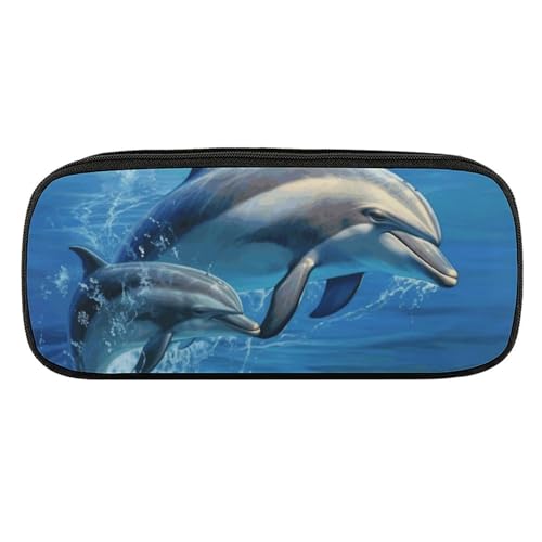 Dwrepo Delfine in the Sea Federmäppchen, tragbar, großes Fassungsvermögen, Stifteetui, Make-up-Tasche für Erwachsene, Büro, Geschenke, Delfine im Meer, Einheitsgröße, Federmäppchen, Delfine im Meer, von Dwrepo