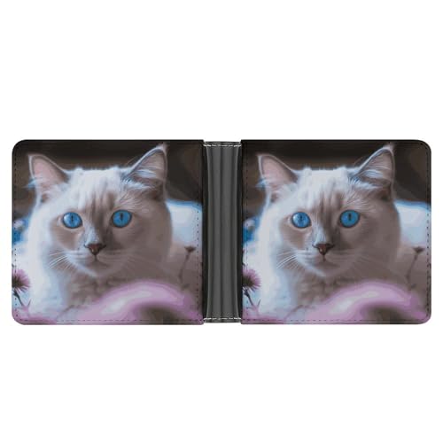 Dwrepo Herren-Ledergeldbörse Bifold Wallet für Herren, blauäugige Katze, schlanke Brieftasche mit mehreren Karten, klassischer Passcase, Kartenhalter, schwarz, Einheitsgröße, klassisch, schwarz, von Dwrepo